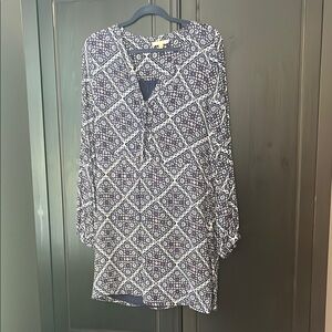 Navy and White Geometric Print Women's Peasant Dress